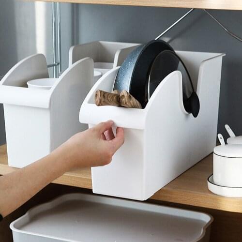 Kitchen Pot Storage Rack Storage Box Pulley Pot Cover Plastic Shelf Kitchenware White Storage Box Spice Plate Rack Storage Shelf