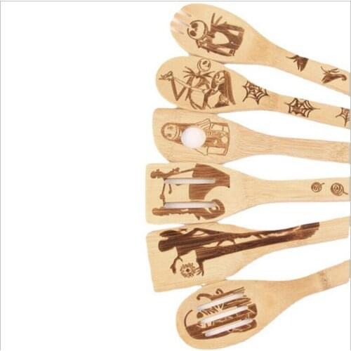 6Pcs Halloween Shovel Bamboo Cooking Utensils Bamboo Spatula, Rice Paddle Bamboo Utensils, Reusable Kitchen Utensils Spoon