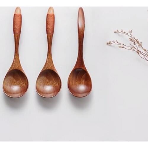 1pc Wooden Spoon Durable Smooth Wood Heat-resistant Kinking Home Soup Scoop for Kids Kitchen Supplies Accessories Products