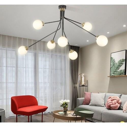 SGROW Nordic Magic Bean Chandelier for Living Room Dinning Room Modern Metal Glass Lampshade Hanging Lamp Art Light Fixtures