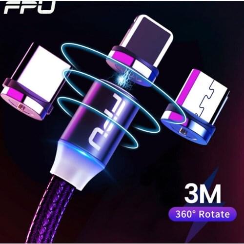 FPU 3m Magnetic Micro USB Type C Cable Fast Charging USB Type-C Magnet Cable For iPhone Samsung Android Mobile Phone Wire Cord