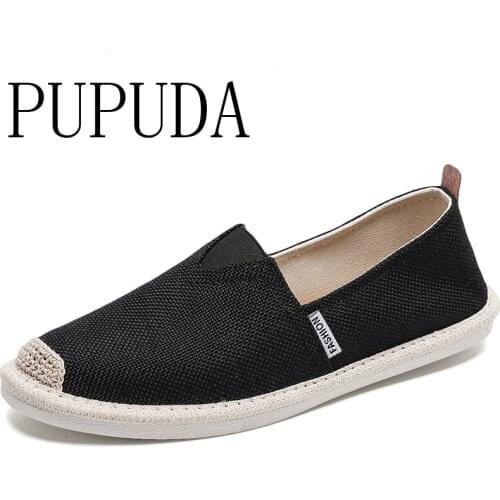 PUPUDA Men Slip On Loafers Fashion Casual Shoes Men Summer Comfy Espadrilles Men New Driving Sneakers Linen Fisherman Shoes Male