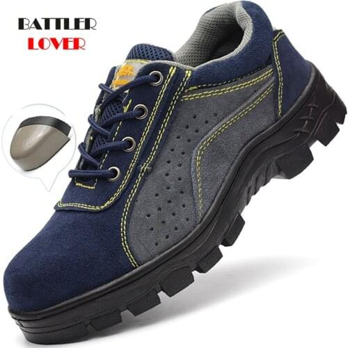 Cow Leather Work Safety Shoes for Men Autumn Breathable Boots Working Steel Toe Anti-Smashing Construction Working Footwear