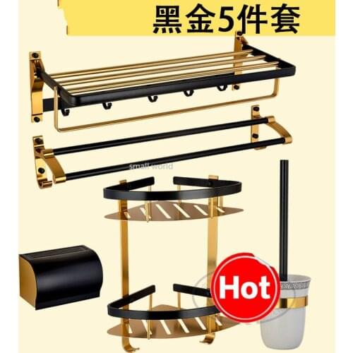 5 piece set towel holder black bathroom accessories set toilet decoration accessories Bathroom storage shelf bath accessories