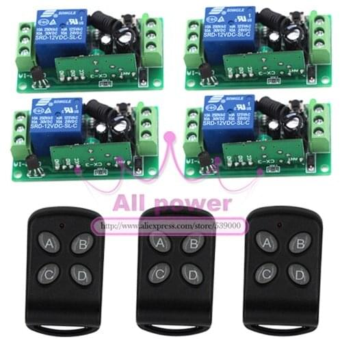 New 12V 1 Channel 3pcs Wireless Switch Remote Controllers 4pcs Control Switch Boards Fixed Code