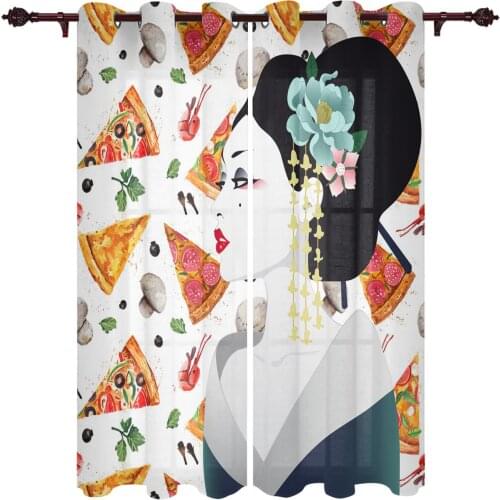 Girl Pizza Mushrooms Valance Window Curtains For Living Room Bedroom Kitchen Home Luxury Youth Room Treatment Window Curtains