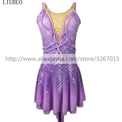 Figure Skating Dress Womens / Girls' Ice Skating Dress Sleeveless open back style Gray-violet gradient Latin Dance Dress