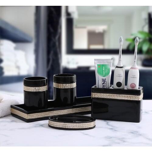 Resin Material Toothbrush Holders Gargle Cups Soap Dishes Bathroom 5 Pieces Set With Tray For Home Hotel Use Wedding Gifts