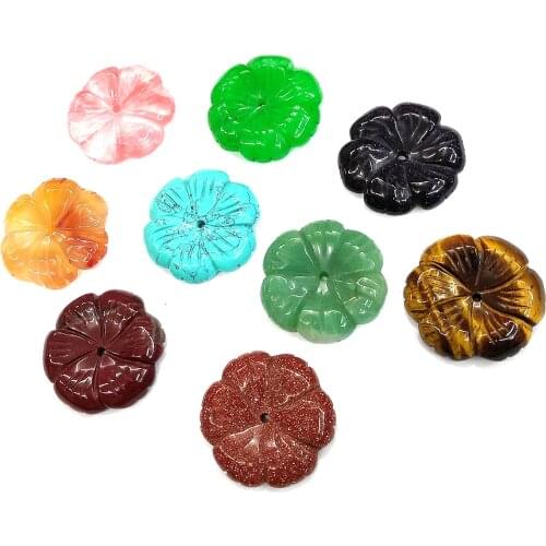 Natural Stone Pendants Flower Shape Crystal Agates Necklace Pendant for Jewelry Making Good Quality Size 28mm