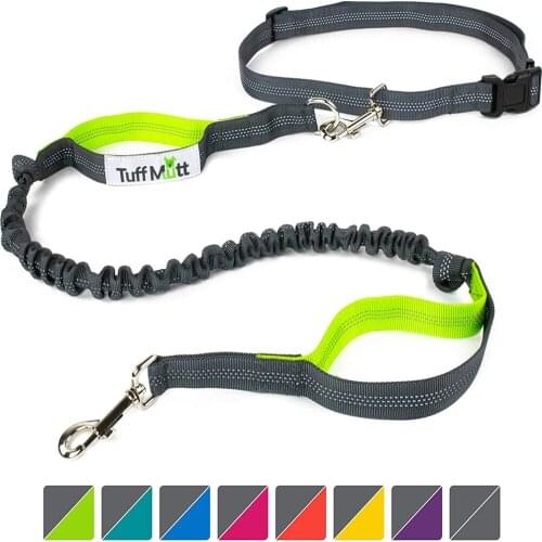 Hands Free Dog Leash WalkingHiking Durable Dual-Handle Bungee Leash with an Adjustable Waist Belt That Fits up to 42 Inch Waist