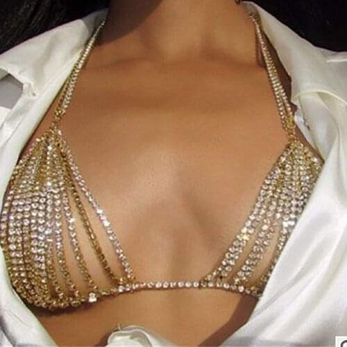 Sexy Bra Accessories Body Jewelry Chest Chain Bikini Fashion Waist Chain Punk Crystal Exaggeration Luxury Summer Gift Metal Girl