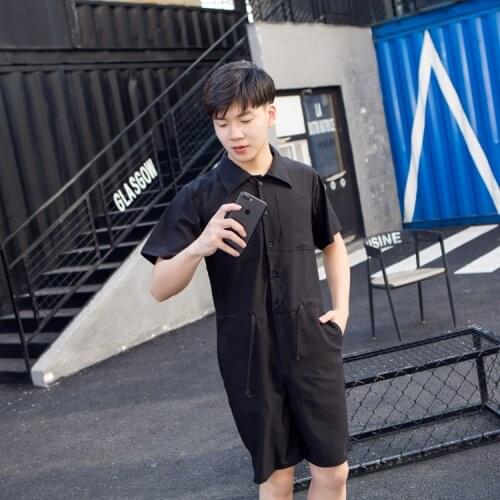 Hip hop super hot pants summer Hong Kong Style Japanese Korean casual loose short sleeve Jumpsuit fashion mens work clothes