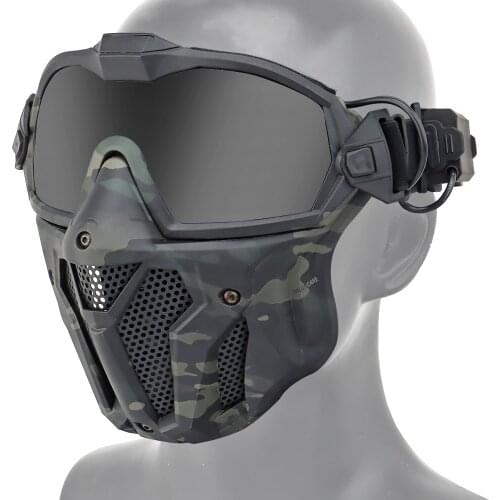 Tactical Mesh Mask Full Face Protective Airsoft Detachable Anti-fog Fan Goggle System Motorcross Paintball Hunting Accessories