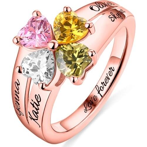 Uonney Dropshipping Engraved Birthstones Ring Mothers Love And Luck Silver Rose Gold Valentine Birthday Gift Jewelry