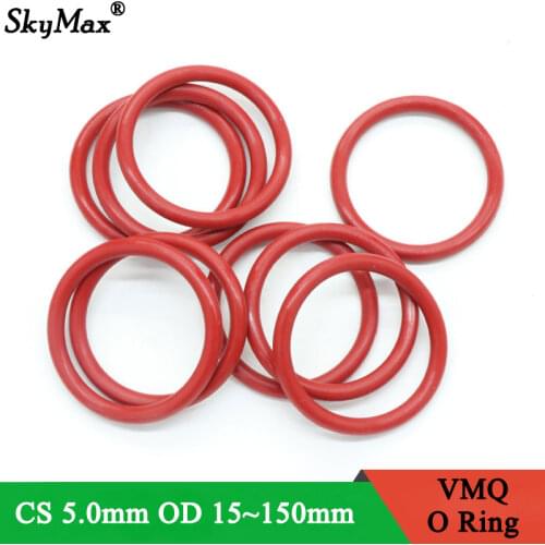 10pcs VMQ O Ring Seal Gasket Thickness CS 5mm OD 18 ~ 45mm Silicone Rubber Insulated Waterproof Washer Round Shape Nontoxi Red