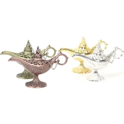 Vintage Retro Hollow Out Fairy Tale Aladdin Magic Lamp Tea Pot Genie Lamp Toy For Home Decoration Ornaments Gift