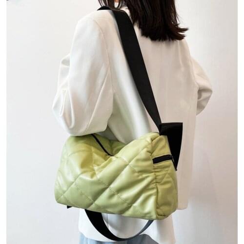 High Capacity Lingge PU Leather Big Crossbody Bags for Women 2021 Summer Fashion Simple Shoulder Handbag Ladies Green