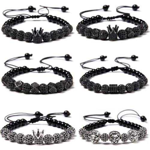 High Quality Braided Bracelet Natural Stone Beads Bracelet Fashion Round Micro Pave CZ Beads Adjustable Bracelet Men Jewelry