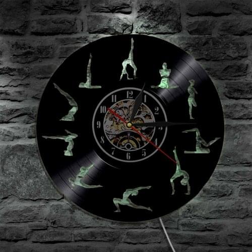Yoga Dancing Silhouette LED Backlight Modern Atmosphere Light Wall Vinyl Clock Living Room Decor Remote Control For Dancer