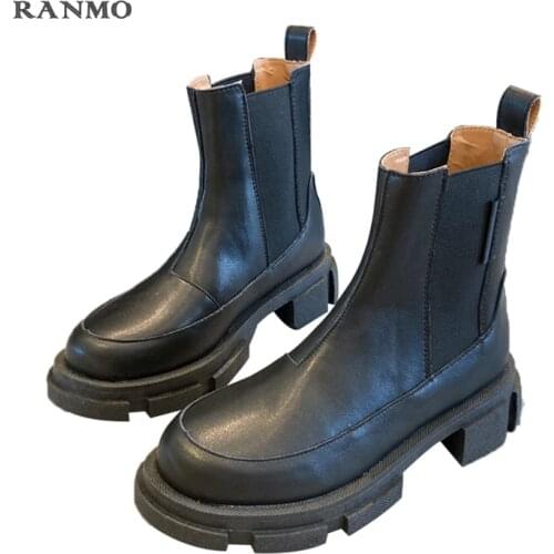 Womens Boots Autumn New Short Boots Martin Boots Casual Chelsea Womens Boots Net Red Thick-soled Single Boots Handmade Boots