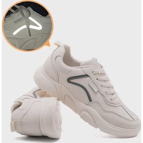 Women Sneakers Fashion Pu Leather Chunky Casual Lace Up Autumn Shoes Reflective Comfortable White Dad Flats Platform Shoes 2021