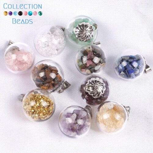 1/3 Pcs Wish Bottle Necklace Pendant Natural Stone Garnet Tourmaline Amethyst Gravel Stainless Steel Spherical Drift Bottles