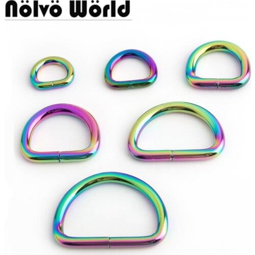 10-50pcs Full Size 10-13-15-20-25-32-38mm Rainbow Opened d ring belt rings hardware metal durable Dee rings for sewing wholesale