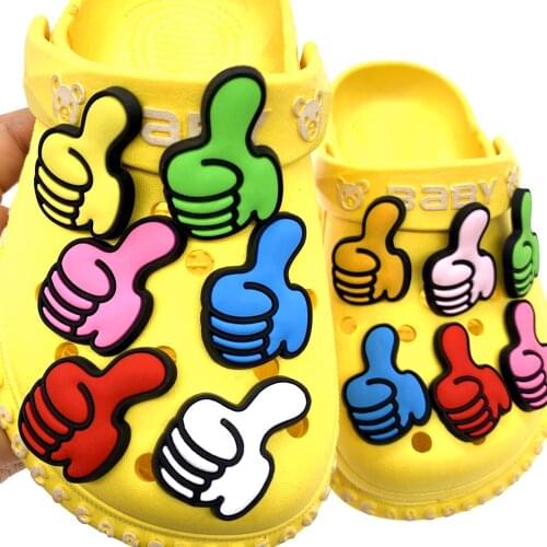 10PCS/Set New Arrival Colorful Mix Thumbs-up Shoes Charms Hand Icon Decoration For Croc Jibz Slipper Accessories Kids Gifts