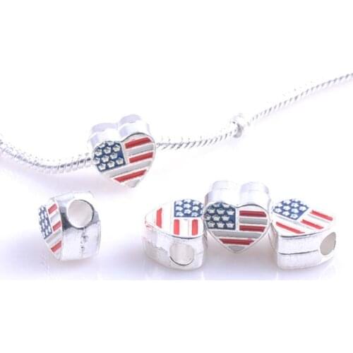 13x12MM 10 Pcs Silver US flag Spacers Beads Fit Charms Bracelets Jewelry Handmade DIY DK-050