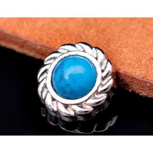 20pcs 12mm Silver Flower Engraved Western Turquoise Rivet Stud Concho For Leathercraft Boot Belt Saddle Headstall Bridle Decor