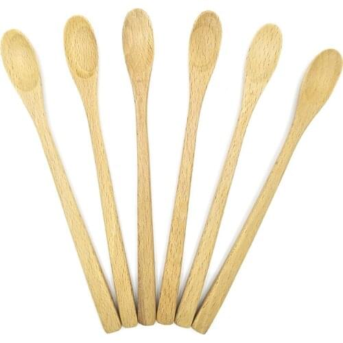 3 6pcs Korean Tableware Wood Cutlery Long Handled Wood Ice Cream Dessert Fruit Mixing Spoons Wooden Coffee Spoons 20cm x 2.2cm