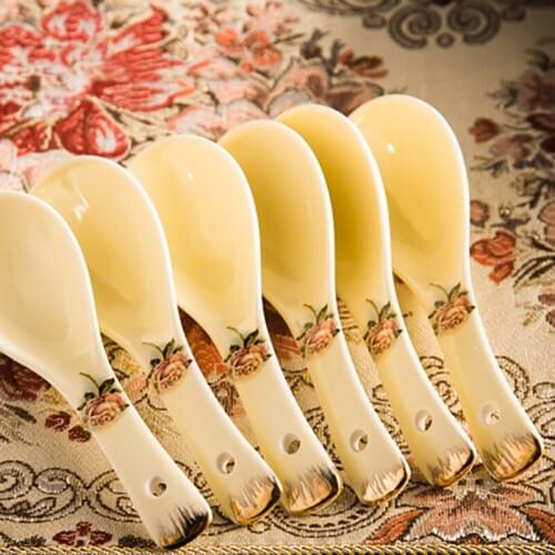5pcs European Rose Small Spoon Ceramics Soup Spoons Household Tableware Accessories Rice Spoon Food Holder Kitchen Dinnerware