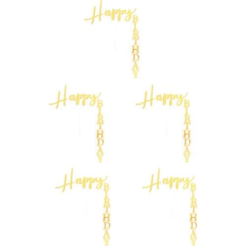 5Pcs/Pack Acrylic Cake Topper Suspend Cake Decor Party Cake Ornament (Golden)