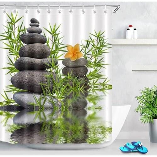 72'' Zen Garden Green Bamboo Spa Black Stone Flower Shower Curtain Polyester Fabric Bathroom Curtains for Bathtub Home Decor