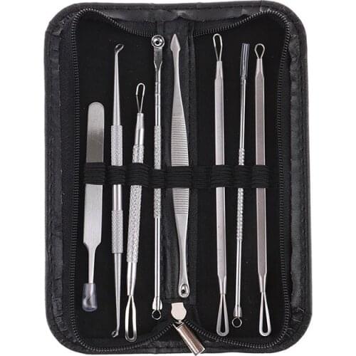 8Pcs/set Stainless Steel Blackhead Remover Skin Care Kit Black Head Acne Comedone Pimple Blemish Extractor Beauty Tool With Bag