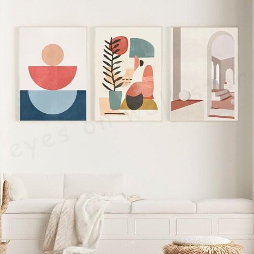 Abstract Geometric Flower Art Wall Poster Print Nordic Boho Style Canvas Painting Art Living Room Decor Pictures Home Decor