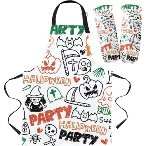 Halloween Element Stick Figure Kitchen Apron Baking Accessories Sleeveless Aprons for Men Women Home Cleaning Tools