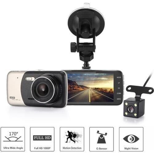 Car DVR Dash Rear Camera Video Recorder Camcorder 1080P FHD 170 Degree Wide Angle 4" Dual Lens 1.0MP