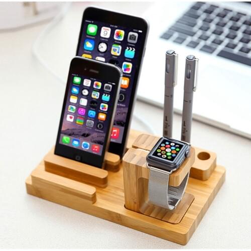 Bamboo Watch Tablet Holder Multi-Function Creative Mobile Scaffold Storage Holders Floor Type