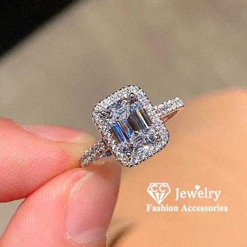 CC Fine Rings For Women S925 Sterling Silver Rectangle Ring Bridal Wedding Engagement Jewelry Luxury Accessories Gift CC3123
