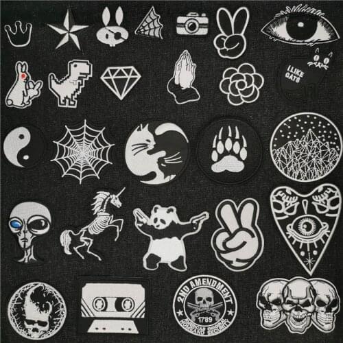 Black and White Pentagram Embroidery Patches for Jeans Iron on Transfer Stripes Appliques Clothes Stickers Clothing Zipper Badge