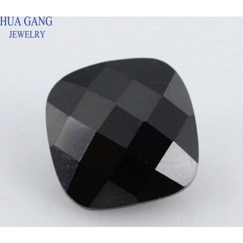 Black Cushion Checkerboard Cut Shape Princess Cut Loose Glass Beads Synthetic Gems For Jewelry Size 3x3~10x10mm