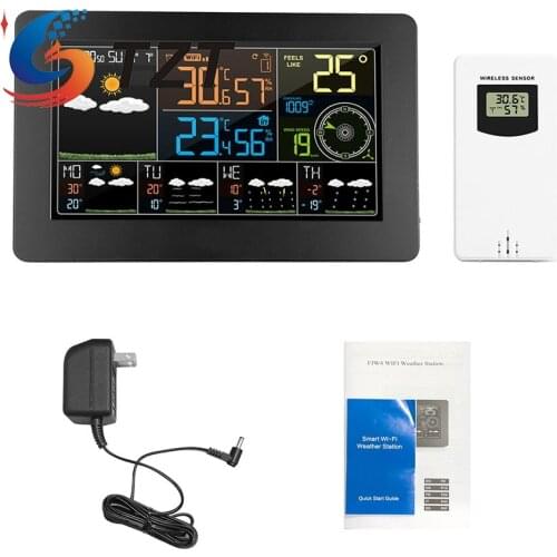 TZT LCD Digital Alarm Wall Clock Weather Station Wifi Indoor Outdoor Temperature Humidity Pressure Wind Weather Forecast