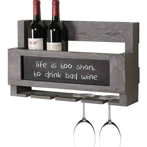 Gudy Wood Anthracite Wood Wine and Goblet Rack