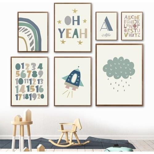 Playroom Nursery ABC Alphabet Numbers Rainbow Wall Art Canvas Painting Nordic Posters And Prints Wall Pictures Kids Room Decor