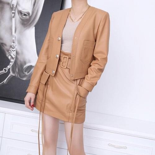 Factory 2020 autumn new style V-neck real leather sheepskin jacket ,women casual genuine leather coat NR
