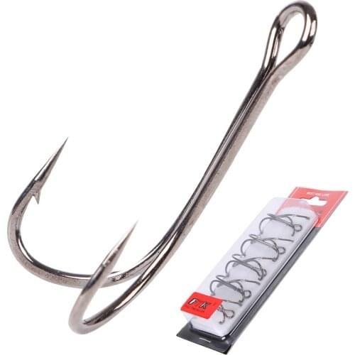 FTK 1/2 Box Double Fishing Hooks Japan Barbed High Carbon Steel Silicone Lure Hook Frog Bass Pike Duple Crank Hook Set Saltwater