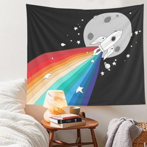 Space Rocket Rainbow Tapestry Boho Home Decor Hippie Astronaut Rocket Tapestry Boho Decor Wall Hanging Tapestry dorm room decor