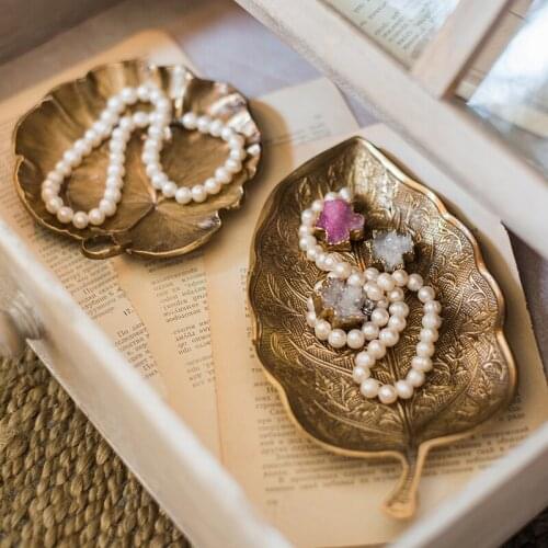 Creative Pure Copper Plate Retro Handmade Leaf Shape Storage Jewelry Box Dessert/Snacks Dish Desktop Decoration