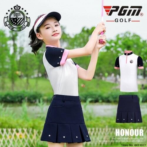 Teenager Girls Golf Summer Skirts Set Short Sleeve Breathable Shirt Pleated Star Skirt Girls Tennis Badminton Suit D0785